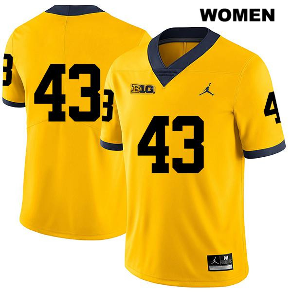 Women's NCAA Michigan Wolverines Andrew Russell #43 No Name Yellow Jordan Brand Authentic Stitched Legend Football College Jersey KV25H60ZW